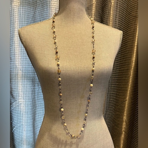 FURLA Brown Tan Ivory Beaded XL Chain Boho Necklace R $148 - Picture 2 of 9